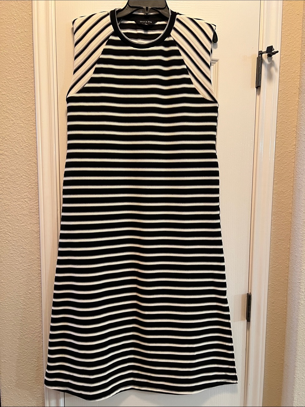 Strut & Bolt Sleeveless Black & White Striped Midi Dress